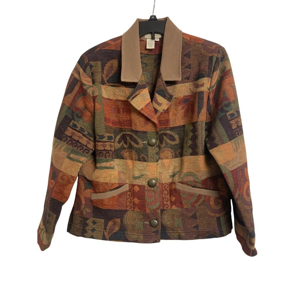 Coldwater Creek M Patchwork Cropped Tapestry Style Jacket Cotton